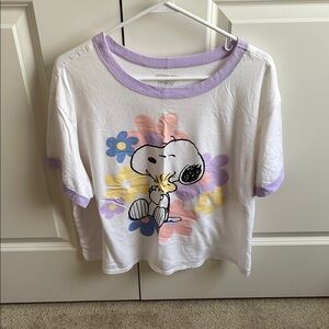 Hybrid & Company Snoopy Tee White and Purple Short Sleeve